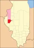 Schuyler County (1825), with unorganized territory, Warren County, and Mercer County assigned to it.[5]