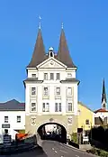 Schwanenstadt. Re-modelled late 17th–18th century gate tower