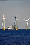 Jackup barge servicing a Vestas V80-2MW wind turbine of the Scribe Sands wind farm.
