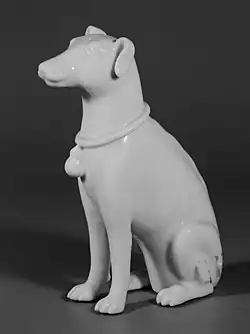 Dehua blanc de Chine figure of a seated hound, made for the European market, Qing dynasty (third quarter 18th century). Metropolitan Museum of Art.