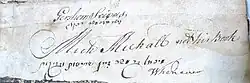 Signatures of Michael Michaels and Gershom Mendes Seixas on Shearith Israel's "Shechita book", at Penn Libraries[12]