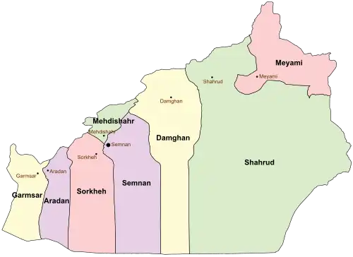 Location of Semnan County in&nbsp;Semnan&nbsp;province (center,&nbsp;purple)
