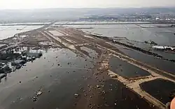Tsunami flooding on the Sendai Airport runway