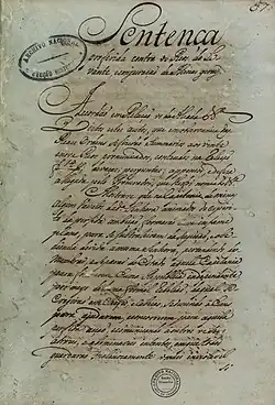 Sentence pronounced against the leaders of the Inconfidência Mineira, 1792.