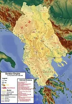 The Serbian Empire at its greatest extent, circa 1355 A.D.