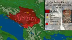 Serbia by 1217, during the rule of Stefan the First-Crowned