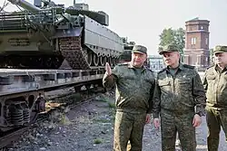 Sergei Shoigu (In the middle), who served as Minister of Defence until 2024, wearing an office uniform in EMR