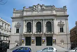 Injalbert sculpture on the front of the Théâtre Molière