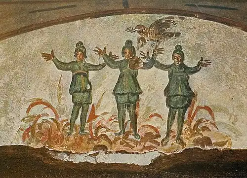 The Three Youths in the Fiery Furnace,[31] catacomb of Priscilla[32]
