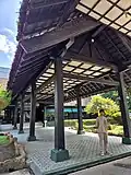 Entrance roofing. Notice the usage of straw roofing (Kayabuki)