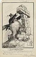 Artwork for 'Sheltering at the Old Address' (published in The Australian Worker, 16 March 1916); based on Johannes Oertel's 'Rock of Ages' painting (1876).
