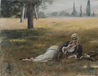 The Shepherdess by Théodore Jacques Ralli c. 1873 and 1909, a shepherdess in a small Greek village.