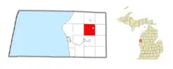 Location within Mason County (red) and the administered village of Fountain (pink)