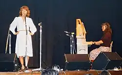 Dolly Collins (right) on stage with her sister Shirley Collins (left) in 1978