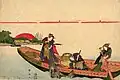 Untitled woodblock print of carp fishing