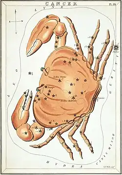 The constellation of Cancer, the crab, from Urania's Mirror, c. 1825