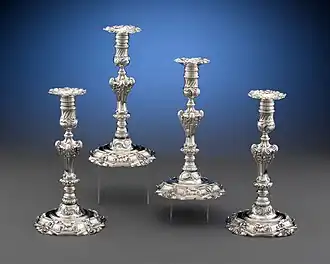Silver Candlesticks by Paul de Lamerie. Hallmarked London, circa 1747-49