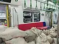 Several filled sacks were used to simulate the passenger load during rush hour on the train during the test run.
