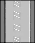 Keep left of the diagonally hatched divider