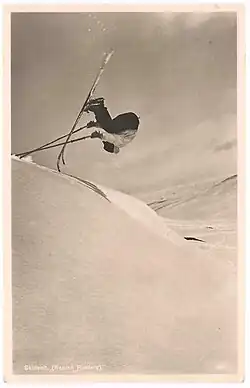 Ski pioneer Rimfors performing the forerunner of today's front flips in Storlien 1931.