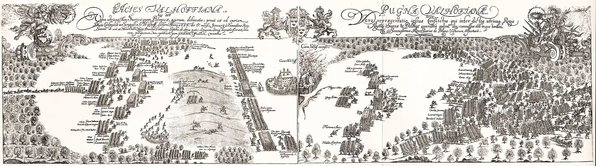 The battle depicted on a contemporary engraving with the format 290&nbsp;mm x 1070&nbsp;mm.