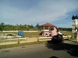 A miniature of Jam Gadang near the racecourse, marking the administrative boundary between Bukittinggi and Agam, 2018