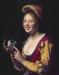 Smiling Girl, a Courtesan, Holding an Obscene Image, 1625