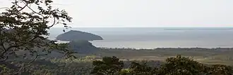 L-R looking south-east: Cape Kimberley, Snapper Island, Low Islets (Low and Woody Islands) with Batt Reef beyond