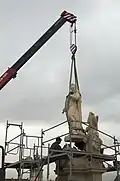 Installation of a copy of the sculpture group St. Francis Borgia, (Ferdinand Maxmilián Brokoff (on Charles Bridge, October 31, 2017