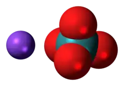 Space-filling models of the component ions of sodium pertechnetate