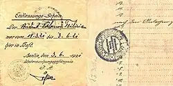 Soghomon Tehlirian's prison release papers