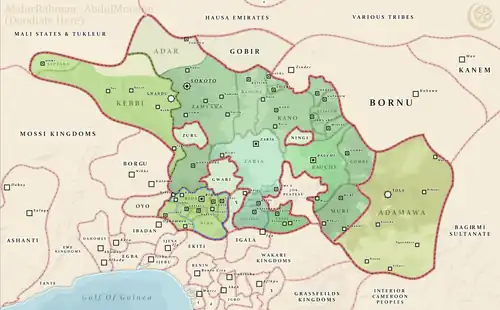 Map of the Sokoto Caliphate in 1870