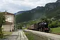 A restored FS Class 740 steam locomotive at Solagna