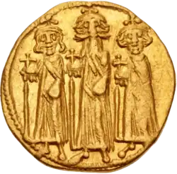 Golden coin of Heraclius with sons