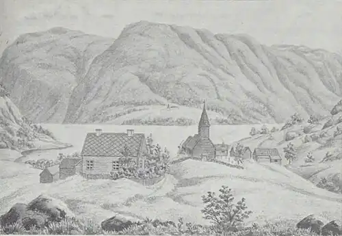 Drawing of the old church (1600-1883)
