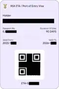 South Africa ETA / Port of Entry Visa (in Google Wallet)