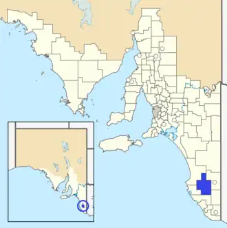 The District Council of Lucindale as it was prior to disestablishment (blue)
