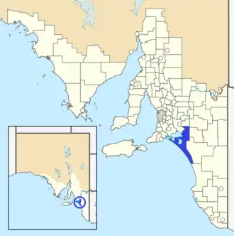 The District Council of Meningie as it was prior to disestablishment (blue)