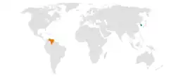 Map indicating locations of South Korea and Venezuela