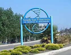 Image 15A Genentech-sponsored sign declaring South San Francisco to be "The Birthplace of Biotechnology." (from History of biotechnology)