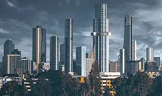 View towards skyline of Southbank from Albert Park and Lake