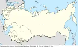 A map of Eurasia highlighting the USSR