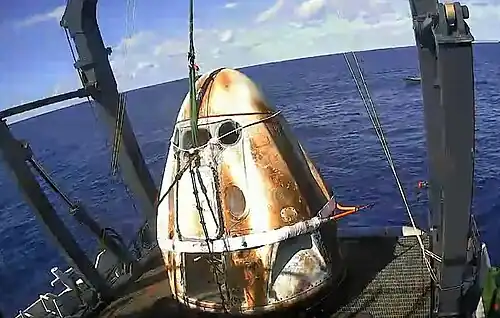 Crew Dragon sits on the vessel, after the Demo-1 mission, March 8, 2019