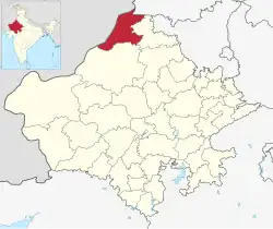 Location of Sri Ganganagar district in Rajasthan