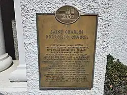 St. Charles Borromeo Catholic Church, Historical Plaque