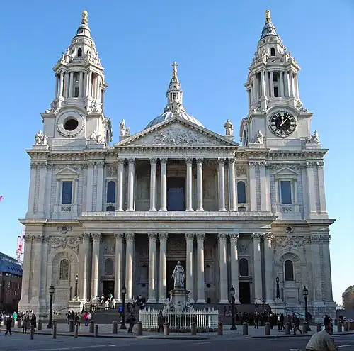 The west front, consisting of a double Corinthian order which is arguably more neoclassical than baroque