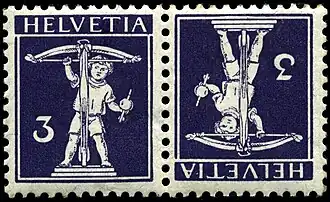 The Swiss stamps bear the indication "Helvetia" to indicate Switzerland.