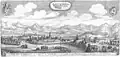 Statt Villach in prospect showing multiple walls. Illustrated by Merian.