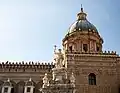 Statue of Saint Rosalia (by Vincenzo Vitaliano) in front of the dome.