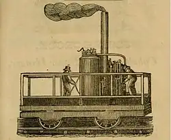 1831 drawing of a locomotive (likely the Tom Thumb) in Baltimore.
